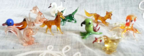 10 X ASSORTED HAND MADE VENETIAN GLASS MINIATURE ANIMALS, DOLL HOUSE PERFECT