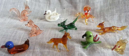 10 X ASSORTED HAND MADE VENETIAN GLASS MINIATURE ANIMALS, DOLL HOUSE PERFECT