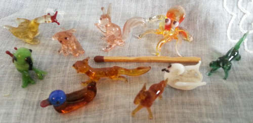 10 X ASSORTED HAND MADE VENETIAN GLASS MINIATURE ANIMALS, DOLL HOUSE PERFECT