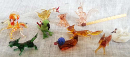 10 X ASSORTED HAND MADE VENETIAN GLASS MINIATURE ANIMALS, DOLL HOUSE PERFECT
