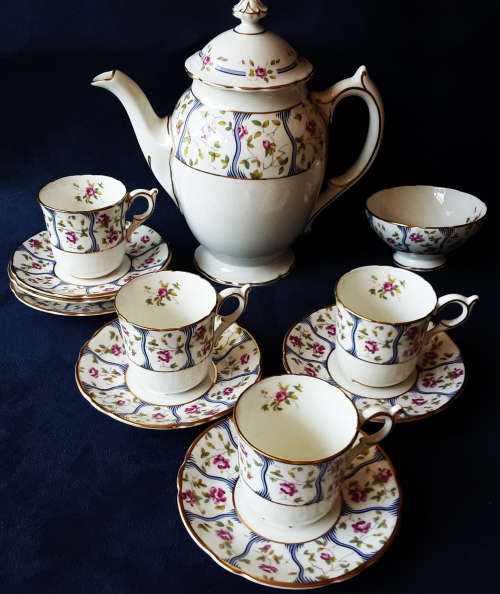 COAL PORT BONE CHINA, PARTIAL DEMITASSE SET IN THE TRELIS ROSE DESIGN