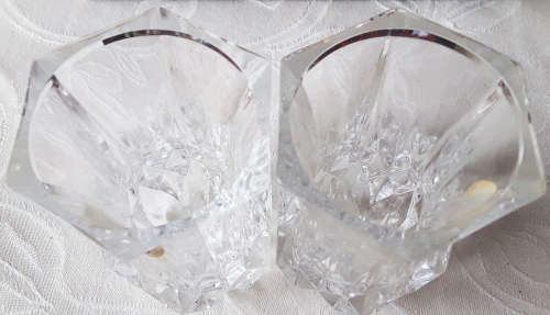 VINTAGE PAIR OF CUT LEAD CRYSTAL, VIOLET VASES.