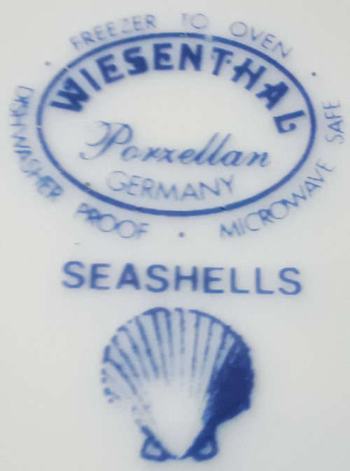 VINTAGE, GERMAN WIESENTHAL, WHITE PORCELAIN DEEP PLATTER WITH BLUE  SEA SHELL DESIGN