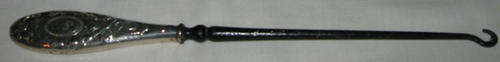 Victorian BOOT HOOK 24cmL pretty silver handle,no hallmark,steel hook.
