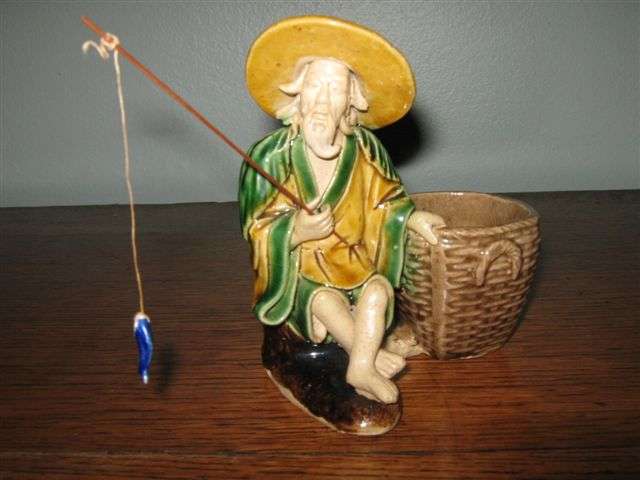 1940/1950s porcelain CHINESE FISHERMAN WITH FISH 11.5cm tall