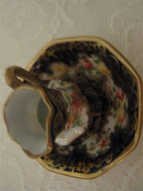 MINITURE, CROWN HAND PAINTED, JUG AND BASIN, GILT TRIMMED