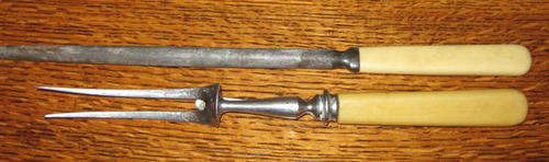 R1.00  VINTAGE,BONE HANDLE FORK AND KNIFE SHARPENER