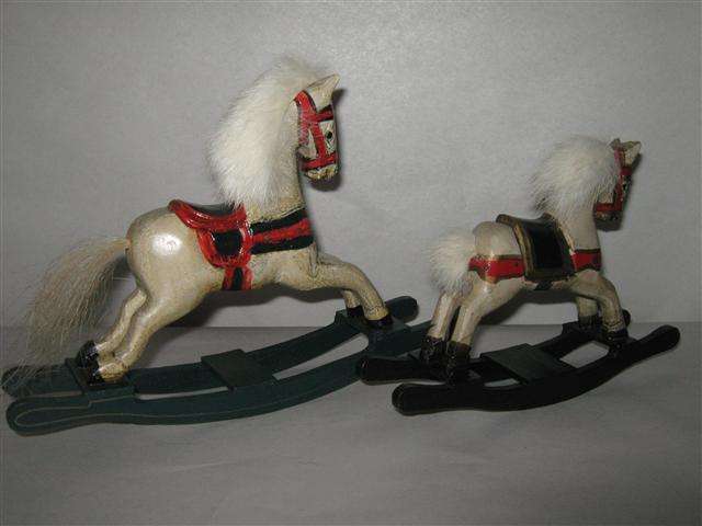 2 X VINTAGE LOOKING, HAND CARVED WOODEN ROCKING HORSES