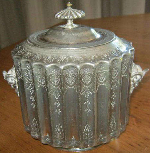 ANTIQUE VICTORIAN SILVER PLATED OVER PEWTER BISCUIT BARREL