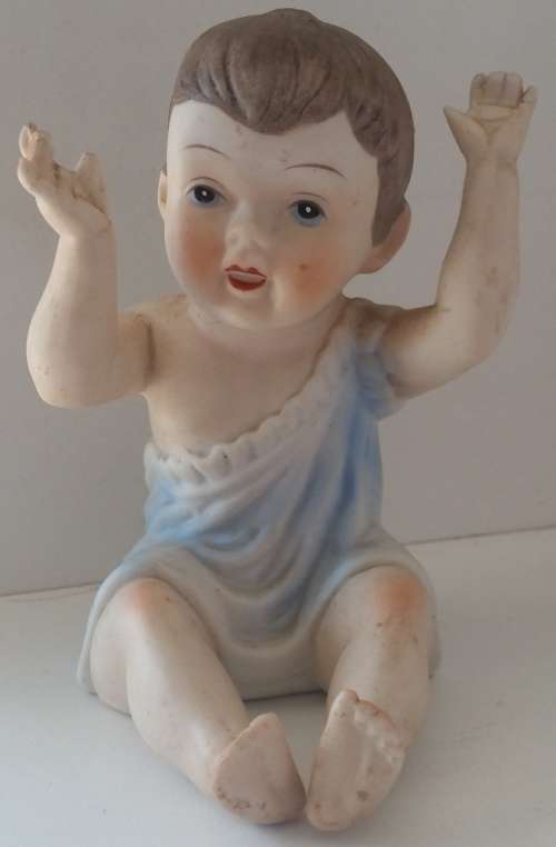 Antique Bisque Piano Baby Figurine Arms Up Reaching Unmarked