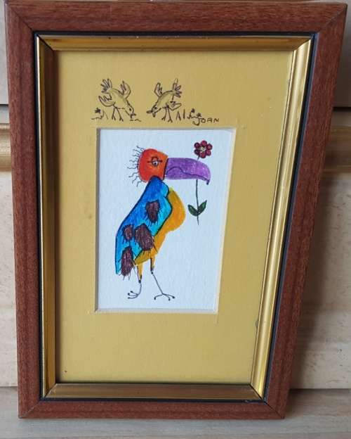 WATER COLOUR FUNCKY BIRD PAINTING BY JOAN