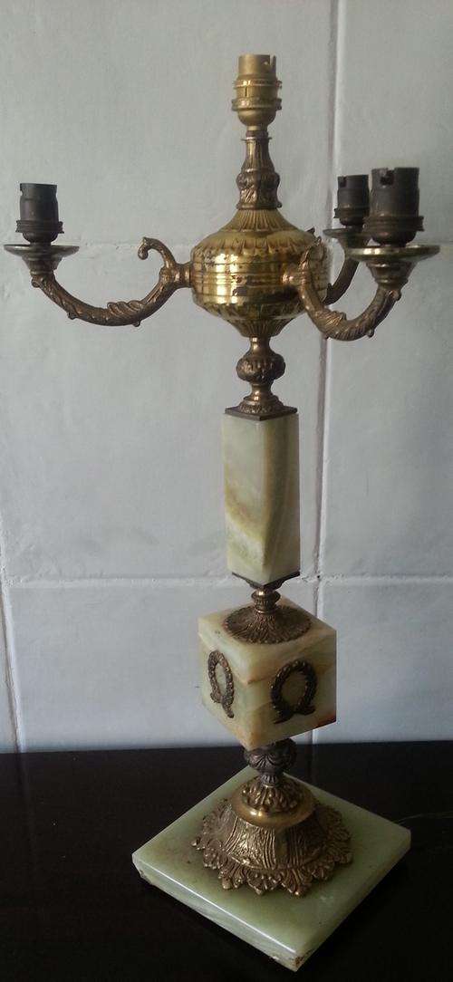 VINTAGE LARGE MARBLE AND BRASS LAMP