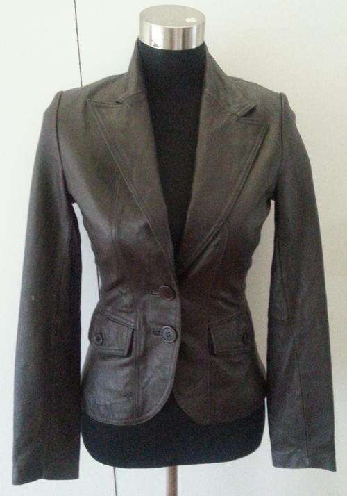 BROWN TOP GRAIN PIG NAPPA LEATHER JACKET SIZE 8 FOR LADIES