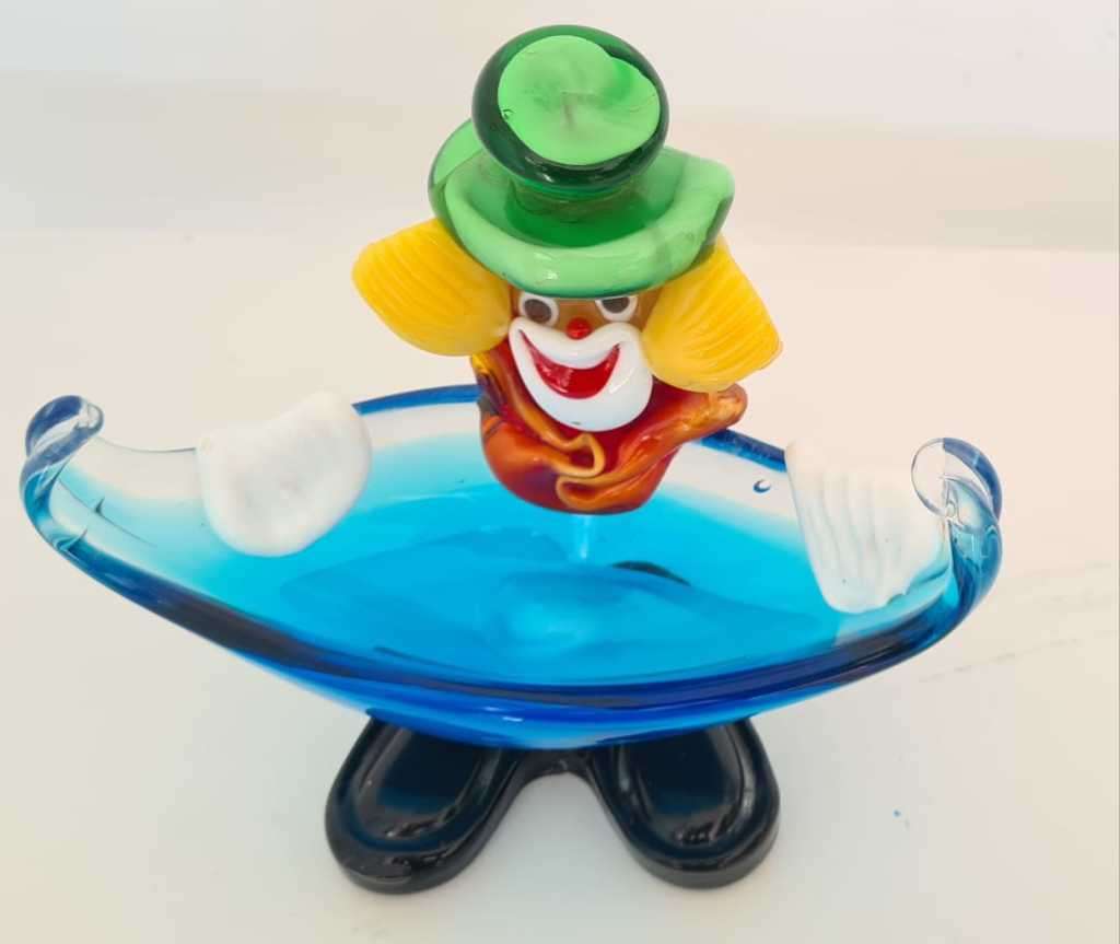 Murano Art Glass Clown Bowl. Produced in the 1970`s in Italy. Constructed from hand crafted, colored