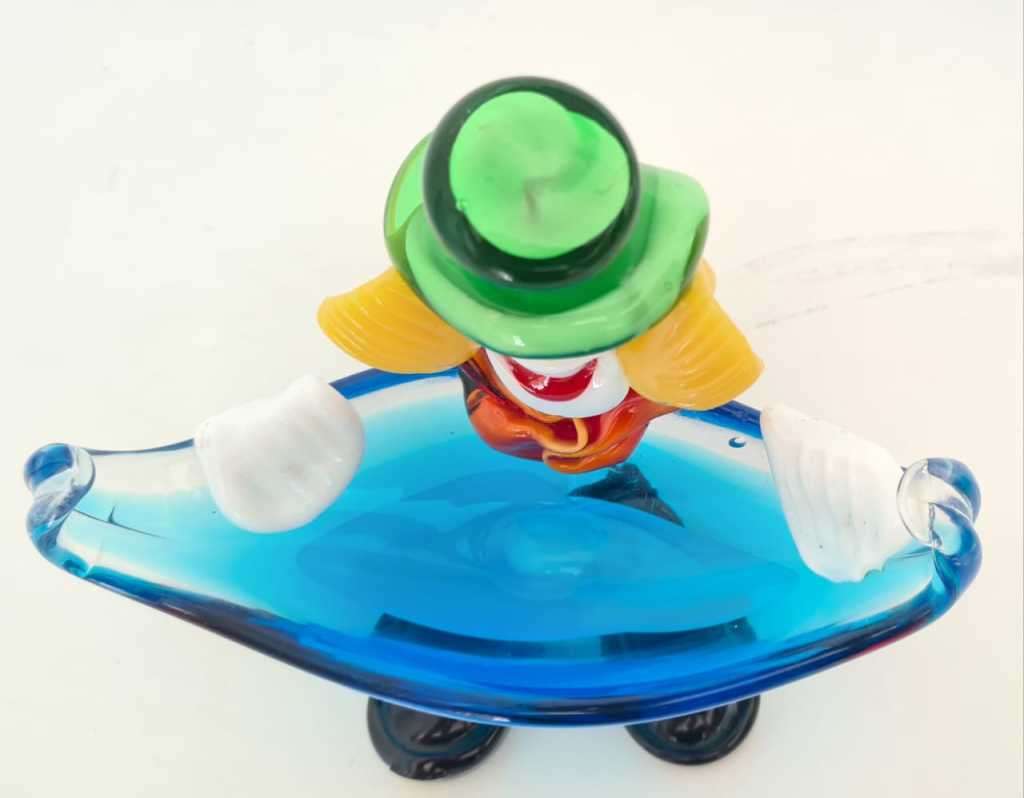 Murano Art Glass Clown Bowl. Produced in the 1970`s in Italy. Constructed from hand crafted, colored