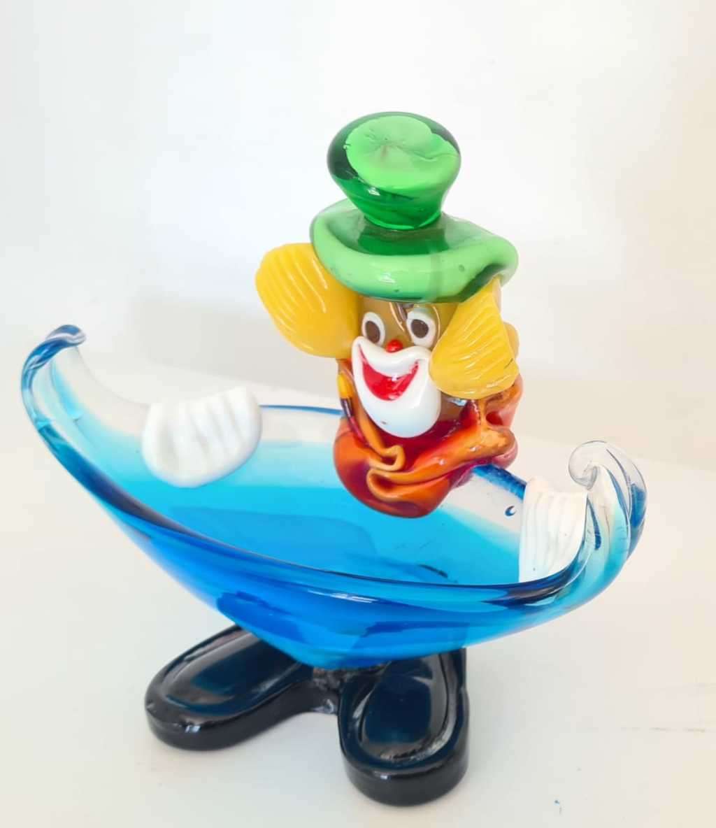 Murano Art Glass Clown Bowl. Produced in the 1970`s in Italy. Constructed from hand crafted, colored