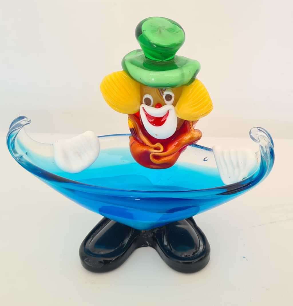 Murano Art Glass Clown Bowl. Produced in the 1970`s in Italy. Constructed from hand crafted, colored