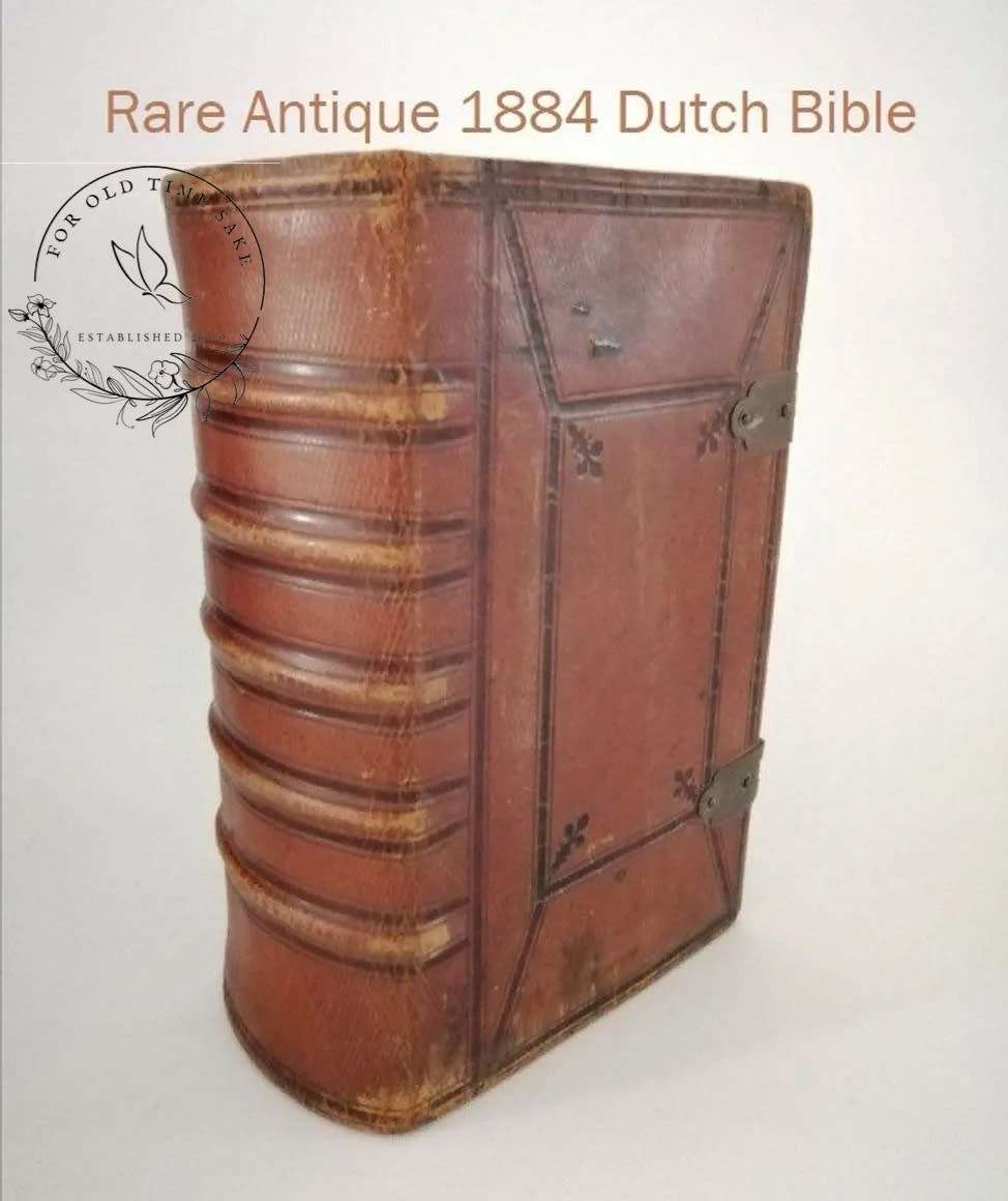 Rare Antique  1884 Dutch Bible there is age related wear but no missing pages 16cm x 23.5cm x 9.4cm