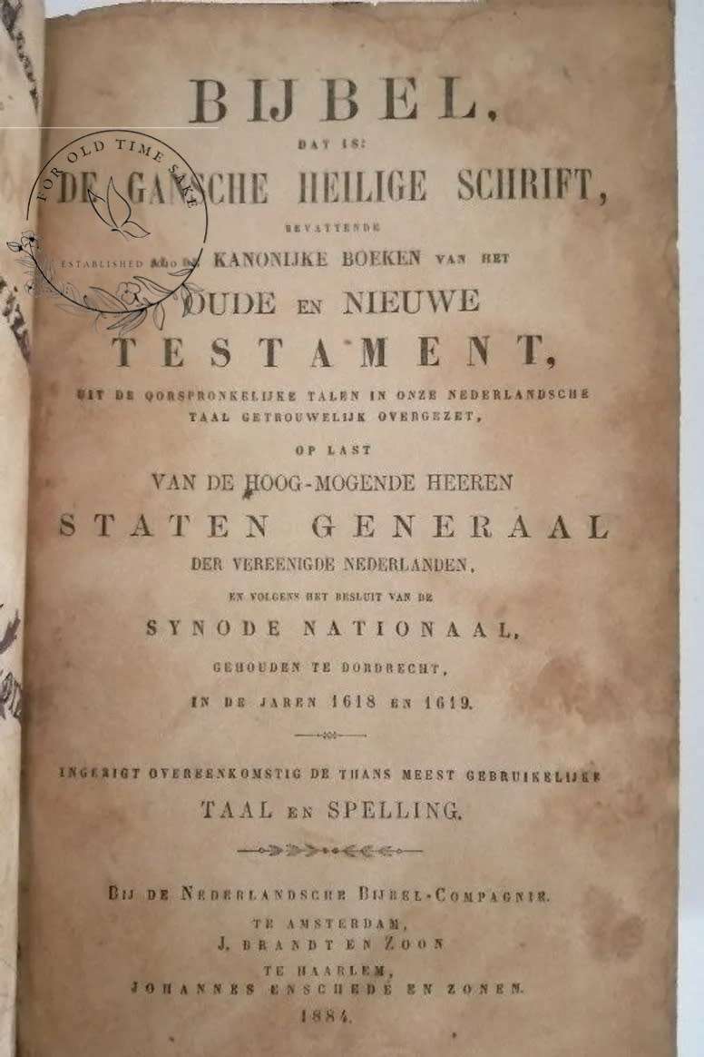 Rare Antique  1884 Dutch Bible there is age related wear but no missing pages 16cm x 23.5cm x 9.4cm