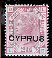 CYPRUS 1880-81 STAMPS OF GREAT BRITIAN OVPT 'CYPRUS' ON 2.5d PLATE 14 MOUNTED MINT. SG 3 CAT R86