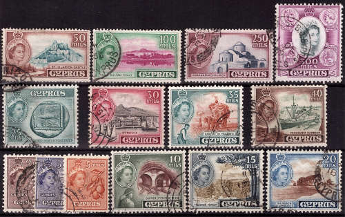 CYPRUS 1955-60 QEII DEFINITIVE SHORT SET TO 500m. VERY FINE USED CAT R615