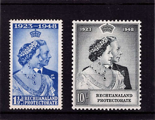 BECHUANALAND 1948 ROYAL SILVER WEDDING MOUNTED MINT SET OF 2.SG 136-37. CAT R822