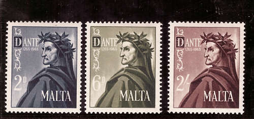 MALTA 1965 700TH BIRTH ANNIV OF DANTE SET OF 3 MOUNTED MINT.SG 349-351 CAT 1.25