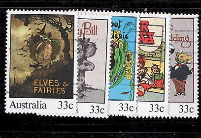 AUSTRALIA 1985 CLASSIC AUSTR CHILDREN`S BOOKS SE IN STRIP OF 5 UMM.(HINGED IN MARGIN ONLY)SG 982-986