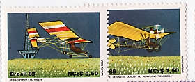 BRAZIL 1989 AEROSPORTS AND 80th ANNIV OF SANTOS DUMONT`S FLIGHT SET OF 2 MOUNTED MINT.SG 2373-74