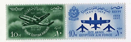 EGYPTS 1957 25TH ANNIVOF EGYPTION AIRLINES AND AIRFORCE SET OF 2 MOUNTED MINT.SG 545-546