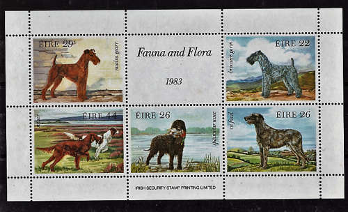 IRELAND 1983 DOGS MINIATURE SHEET OF 5 MOUNTED MINT.MS563.CAT 6 POUNDS