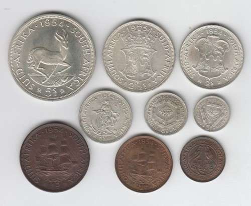 1954 SA Union full set of coins - farthing to crown