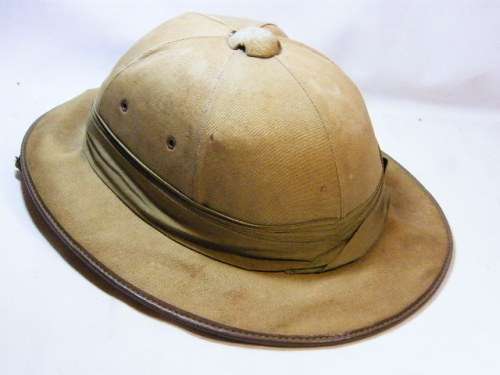 British military Khaki pith helmet - well used - inner material crushed