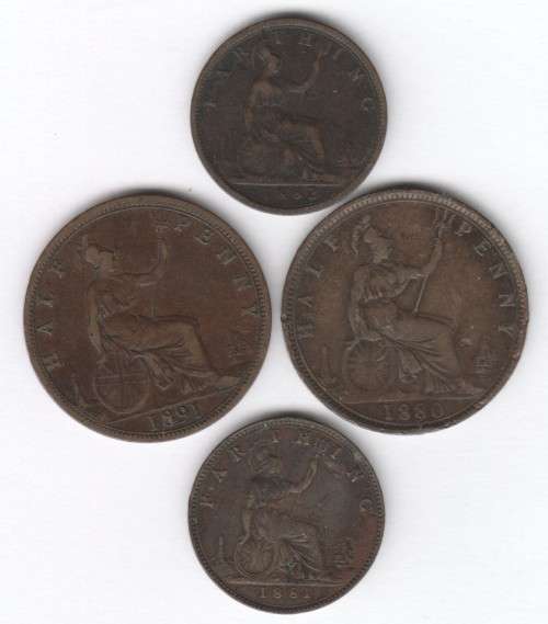 Lot of 4 old Victorian antique coins- @ CRAZY R1 start