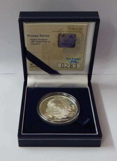 2010 RSA Proof Silver Protea R1 - Gordimer - with box and COA