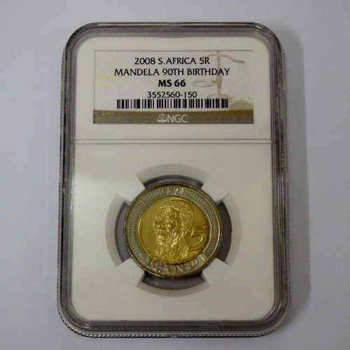 2008 RSA R5 Mandela 90th birthday graded MS66 by NGC