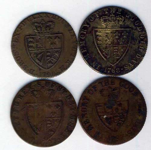 Lot of 4 different George III gambling tokens