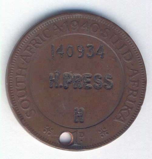 WW2 Dog Tag made out of 1940 Penny