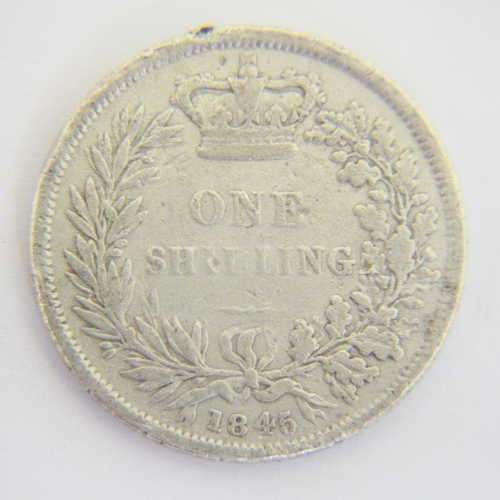 1845 Queen Victoria British silver "young head" one shilling coin
