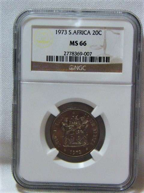 1973 RSA 20 cent graded MS66 by NGC - only 20 000 minted