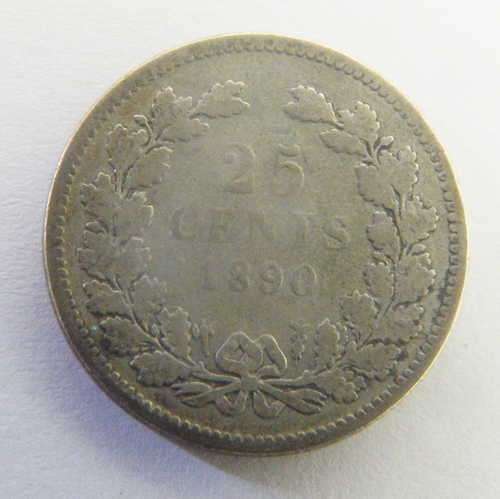 Netherlands 1890 Willem 3 - 25 cent silver fine (scarce) no dot after date