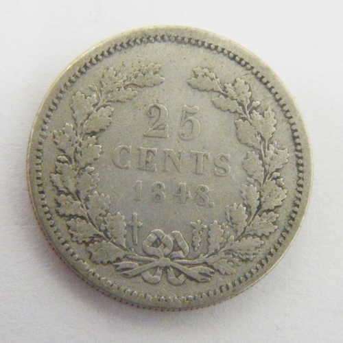 Netherlands 1848 Silver 25 cent - dot after date VF+