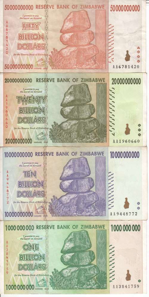 Lot of 18X Zimbabwe banknotes with Balancing rocks - 5 Dollars to 50 Billion dollars
