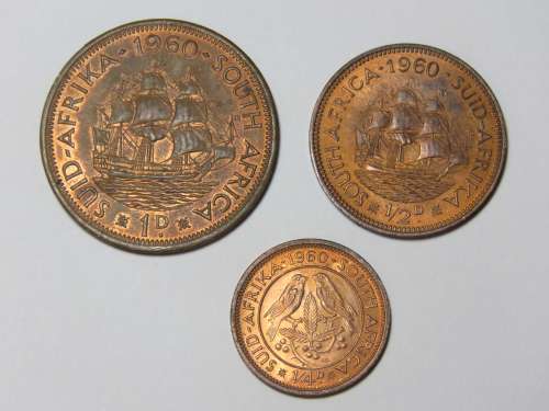 1960 SA Union farthing, half penny and penny - Excellent