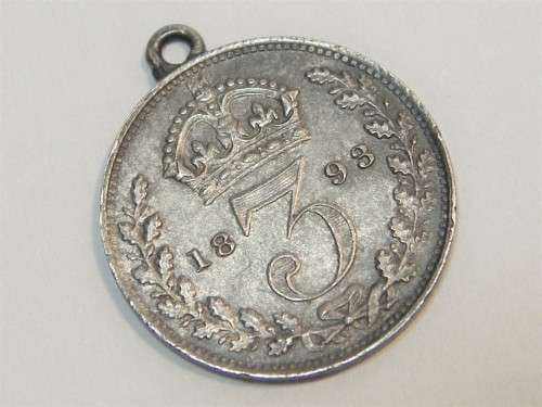 1893 Great Britain 3 pence silver with mounting ring