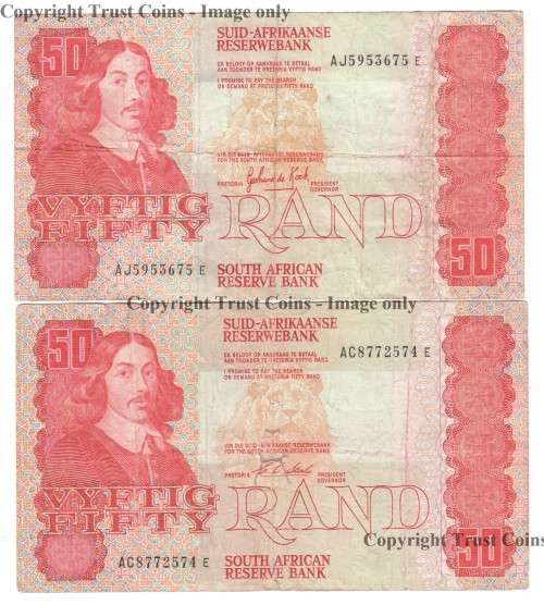 Pair of R50 banknotes - G De Kock & CL Stals