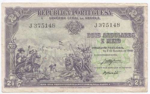 1948 Angola 2 1/2 Angolares VF banknote