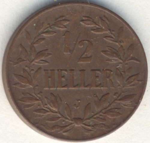 1905 German East Africa 1/2 Heller - XF+