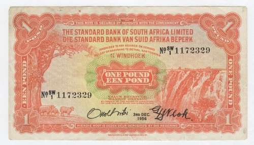 South West Africa Standard bank one pound banknote - 3 December 1956 - Beautiful banknote