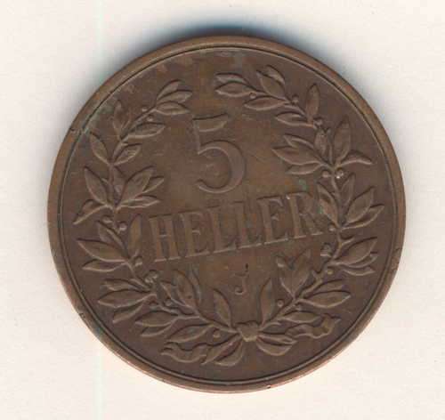 1908 German East Africa 5 Heller coin - XF
